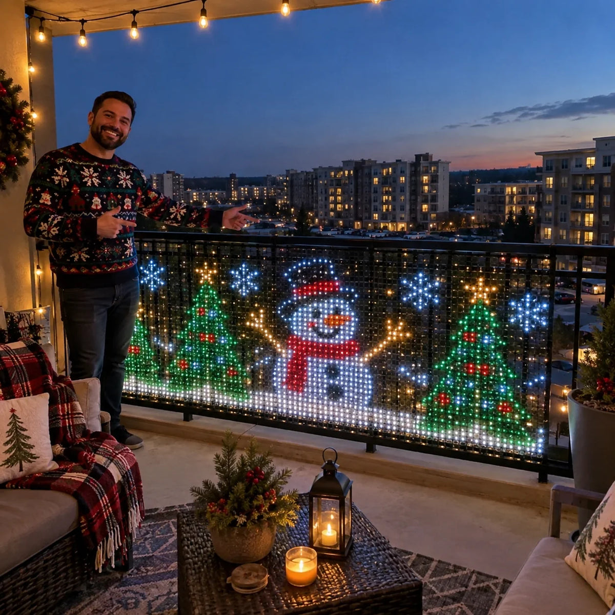 🎄 Smart App-Controlled LED Curtain Lights – Animated Holiday Balcony Display