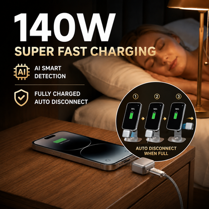 ⚡Smart Auto Stop Charging Protector🔋 - AI Auto Disconnect 140W Fast Charger-Protect Your Cell Phone and Home from Accidental Fires