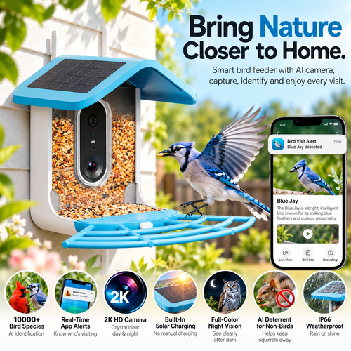 🔥Limited Time 50% OFF🦜Smart Bird Feeder - AI Bird Recognition, High-Definition Camera Monitor, Solar-Powered Pet Feeder