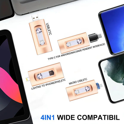 🔥Last Day Sale 49% -4-in-1 Portable Flash Drive for iPhone, Android & PC – High-Speed USB/Type-C Memory Stick ⚡📱