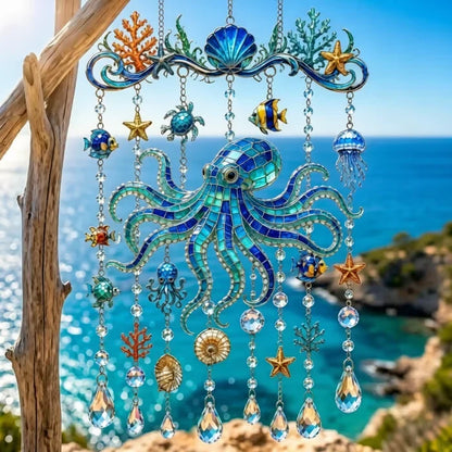 🐋🐢🐬Ocean-Themed Crystal Wind Chime – 🌊Bring the Ocean Glow to Your Garden