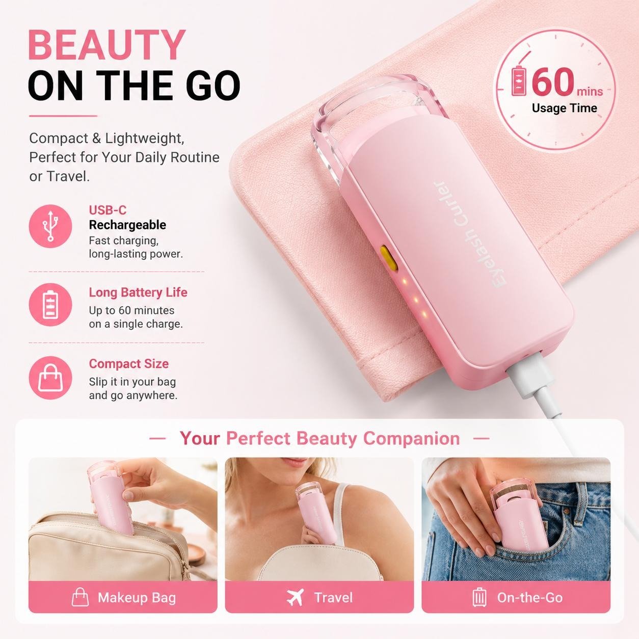 🏆75K+ SOLD!🔥 Heated Eyelash Curler – USB Rechargeable Electric Lash Lift Tool
