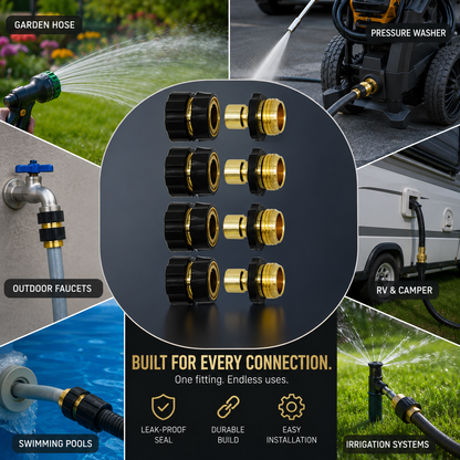 VeroFlow™ 1-Second Snap Hose Connector Kit – Premium 3/4" Aluminum Quick Connect Fittings – Precision Leak-Free Design 🌊🛡️