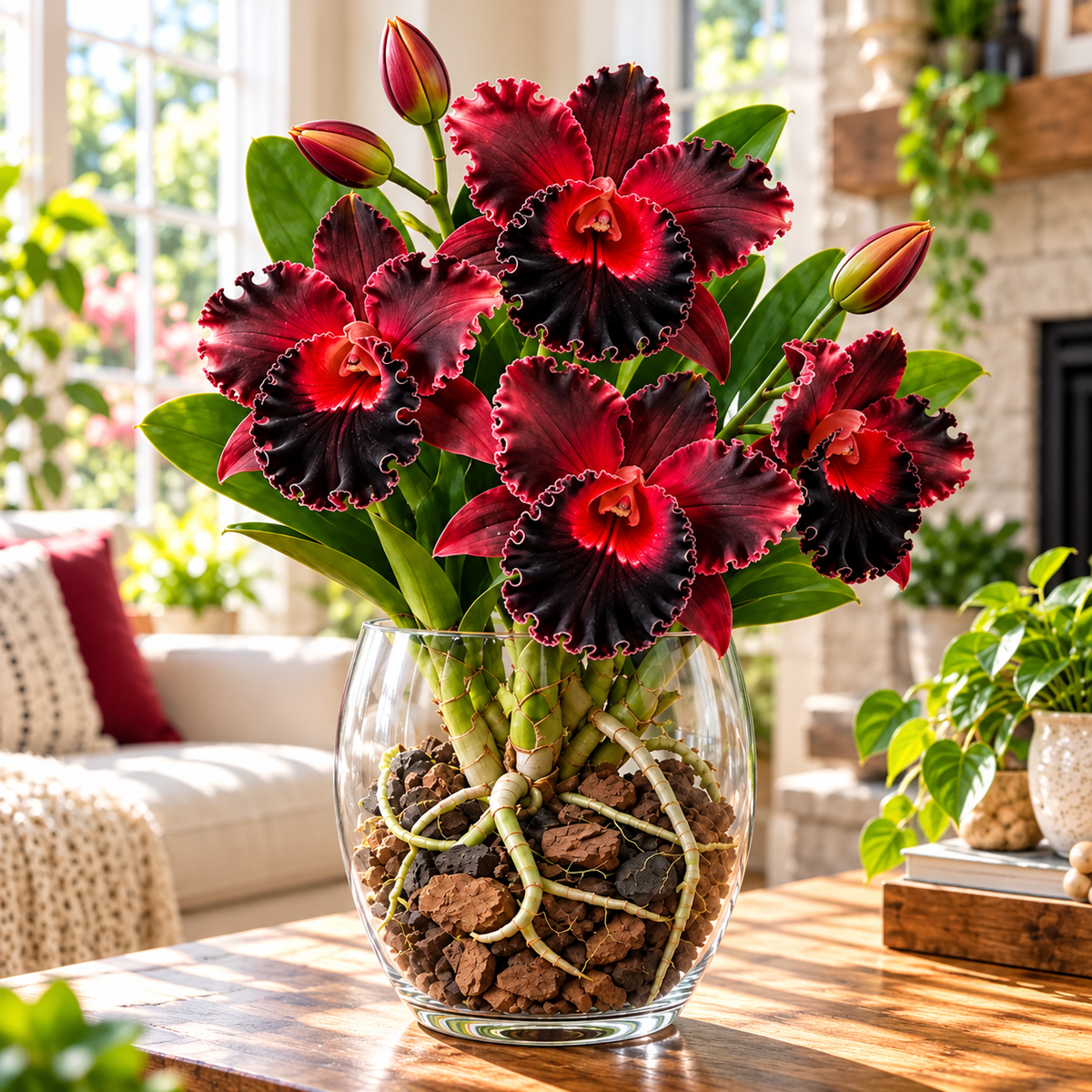 🌸Rare Ruffled Cattleya Orchid – Rooted Pseudobulbs | Spectacular Exotic Blooms💜