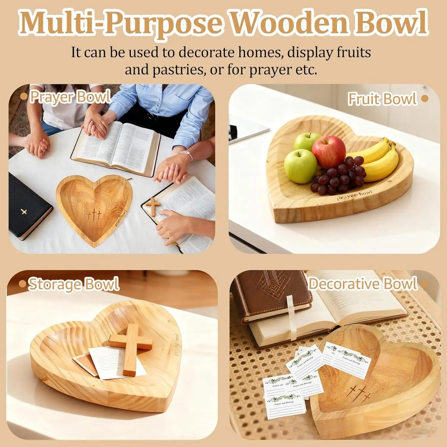 Faith & Grace Heart-Shaped Prayer Bowl Set – Hand-Engraved Vintage Religious Gift for Mother's Day & Easter Sunday 🎁❤️