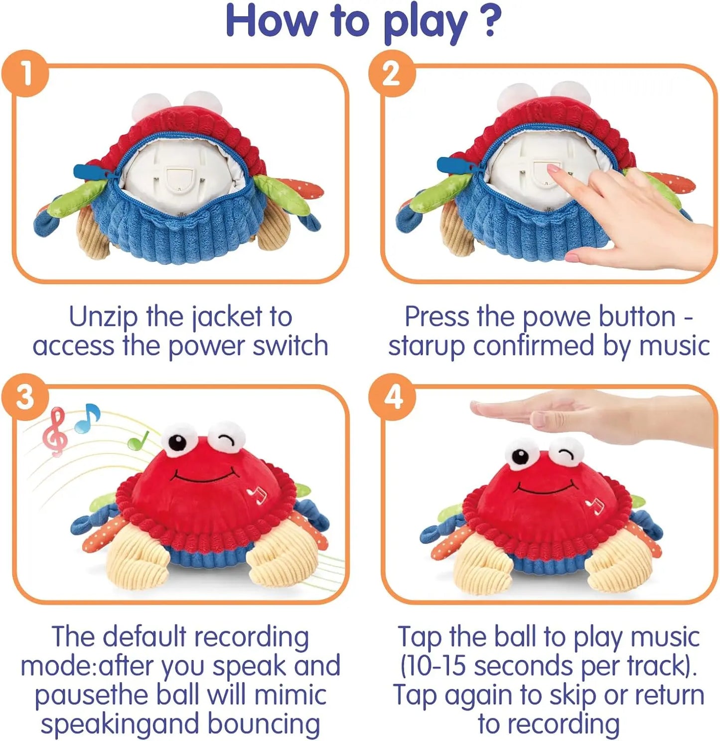 🦀Musical Interactive Bouncing Crab Plush Toy - 48 Songs & Recording Feature, Dancing Walking Moving Bouncing🥰