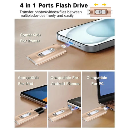 🔥Last Day Sale 49% -4-in-1 Portable Flash Drive for iPhone, Android & PC – High-Speed USB/Type-C Memory Stick ⚡📱