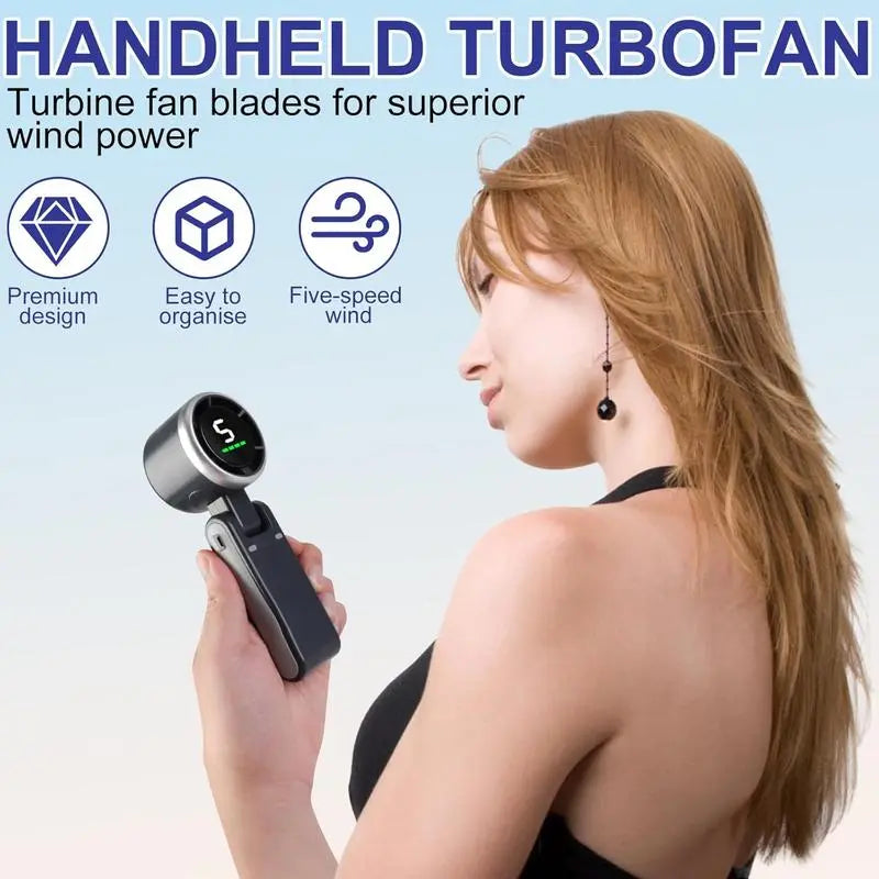 Portable Handheld Turbo Fan🍃❄️, 5 Gear Wind, 3 IN 1 Hand Fan Rechargeable