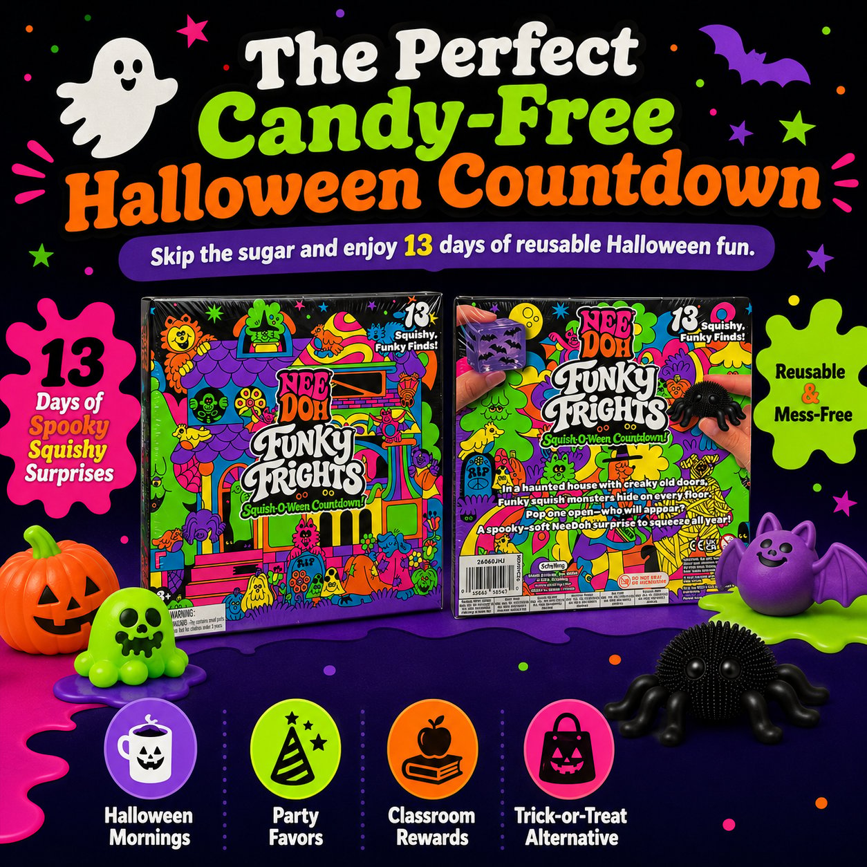 🔥LAST DAY 50% OFF - 🎃NeeDoh Funky Frights Squish-O-Ween Countdown | 13 Days Halloween Surprise Squishy Toy Calendar