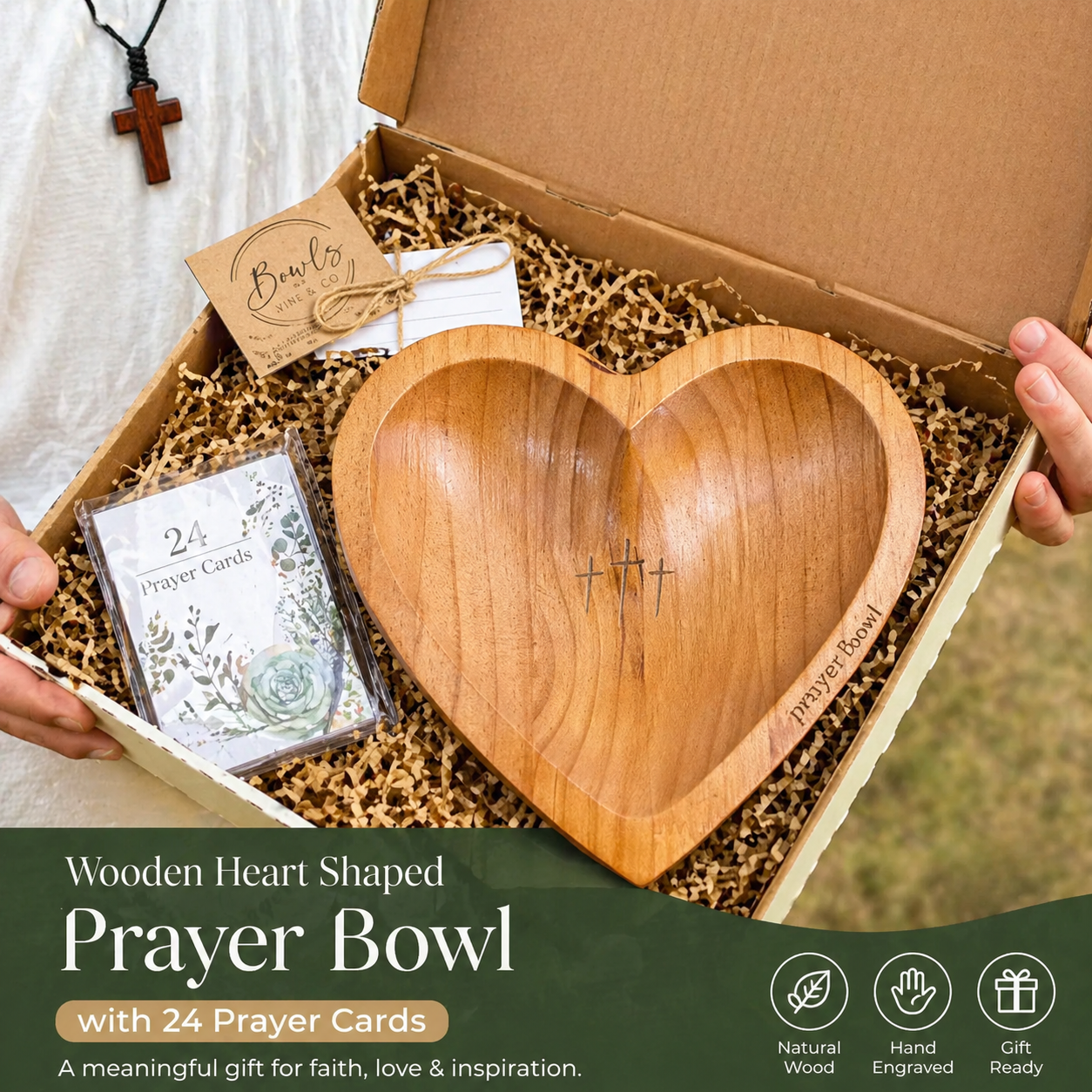 Faith & Grace Heart-Shaped Prayer Bowl Set – Hand-Engraved Vintage Religious Gift for Mother's Day & Easter Sunday 🎁❤️