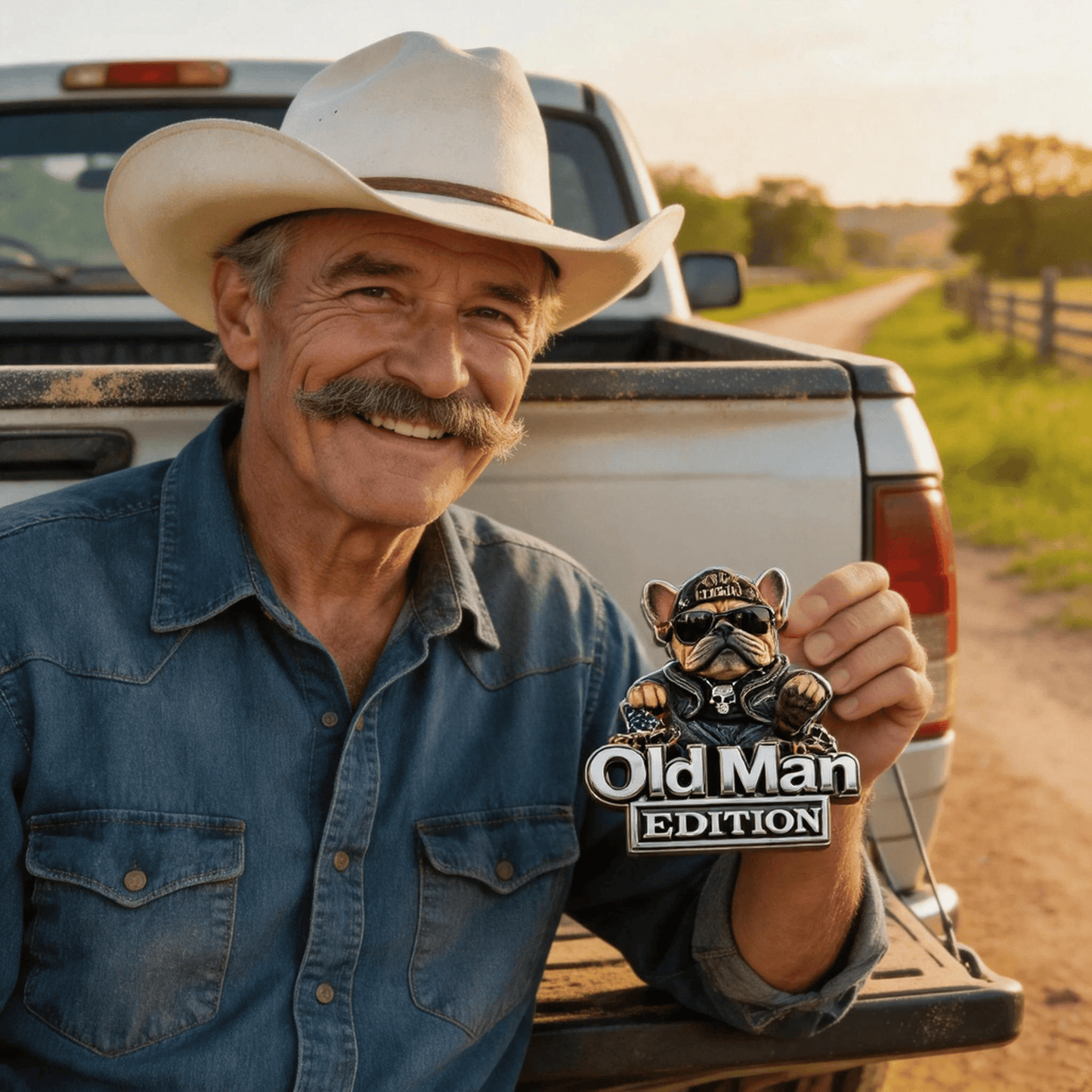 🚗Funny Old Man Edition 3D Metal Car Emblem, 3D Retro Cowboy Truck SUV Sticker Decal, Gift For Dads Bikers Truck Owners🐶
