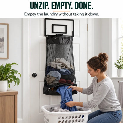 🏀 2-in-1 Door Hanging Laundry Basket with Basketball Hoop – Fun & Functional Storage!