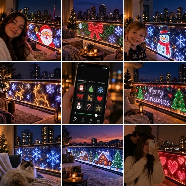 🎄 Smart App-Controlled LED Curtain Lights – Animated Holiday Balcony Display