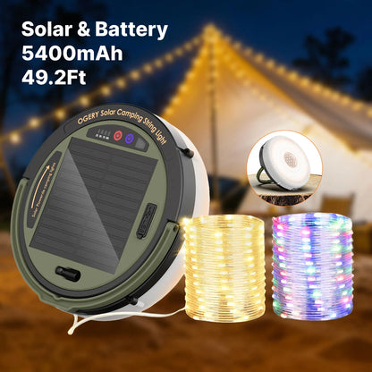 2-in-1 Retractable Solar Camping String Lights | 49Ft Waterproof Lantern