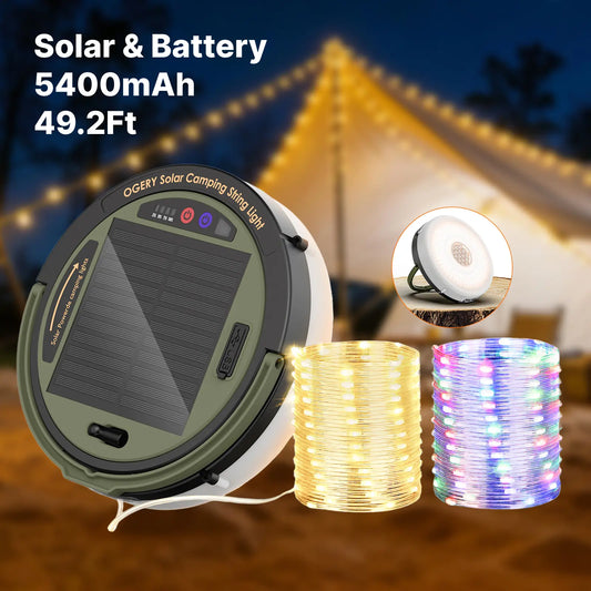 2-in-1 Retractable Solar Camping String Lights | 49Ft Waterproof Lantern