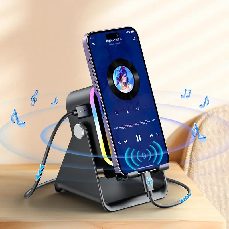 🔥Hot sale – up to 49% off🎶📱 5-in-1 Wireless Induction Audio Speaker Stand