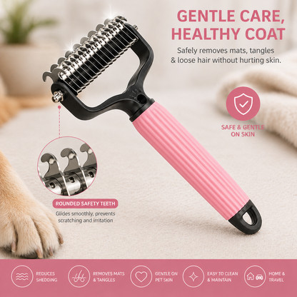 VeroGroom™ 2-in-1 Pet Undercoat Rake | Professional Double-Sided Dematting & Deshedding Tool for Dogs ✨🐕