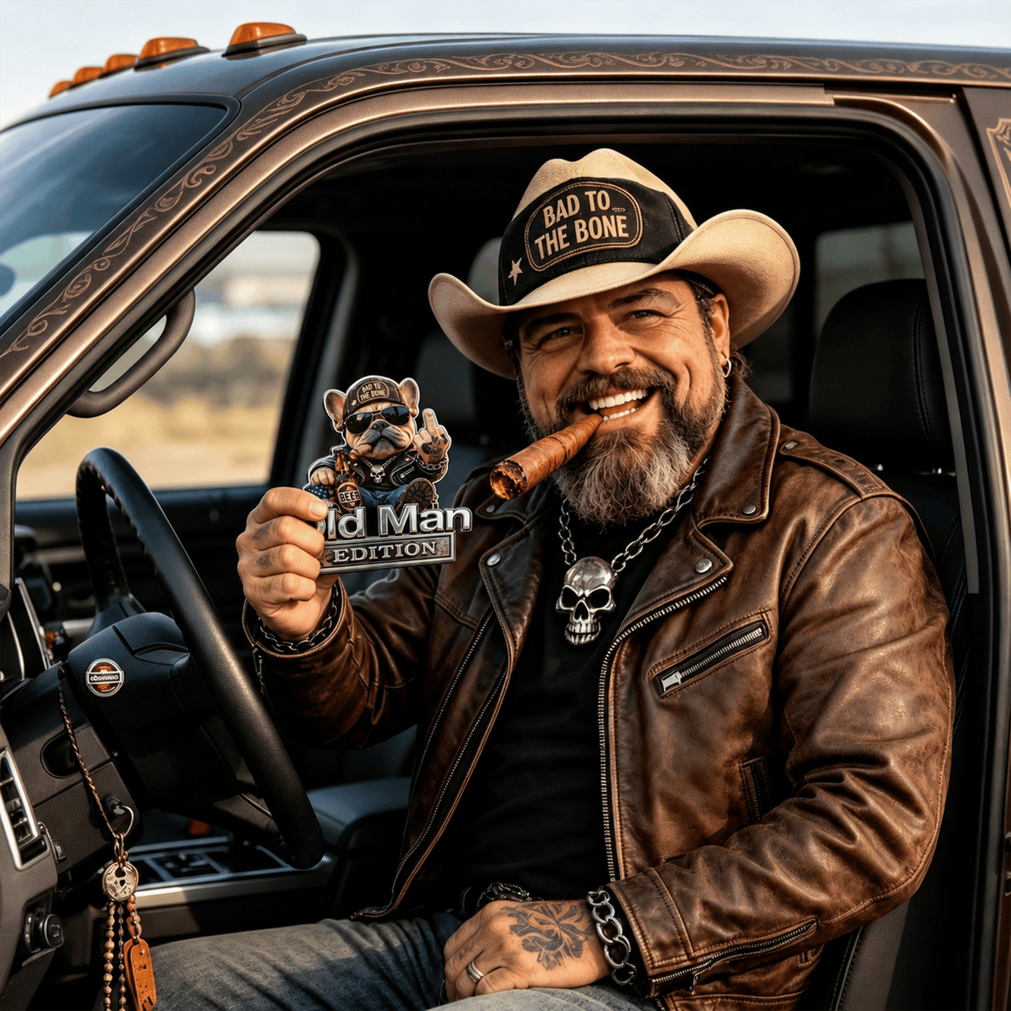 🚗Funny Old Man Edition 3D Metal Car Emblem, 3D Retro Cowboy Truck SUV Sticker Decal, Gift For Dads Bikers Truck Owners🐶
