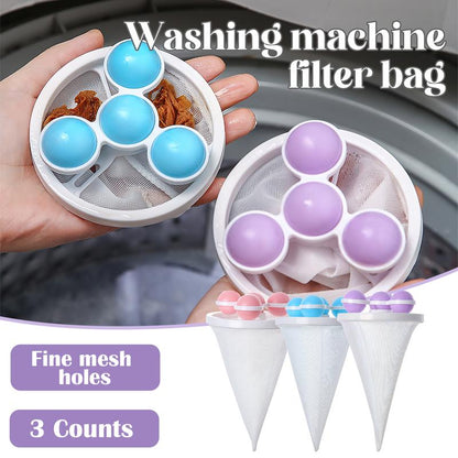 🧼3 Counts Washing Machine Filter Bag, Reusable Floating Hair Filter for Laundry