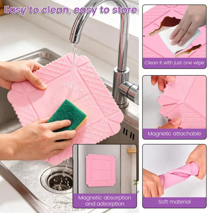 💗 2-Pack 3-in-1 Magnetic Silicone Mats – Heat-Resistant Trivets, Cutting Mats & Foldable Trays