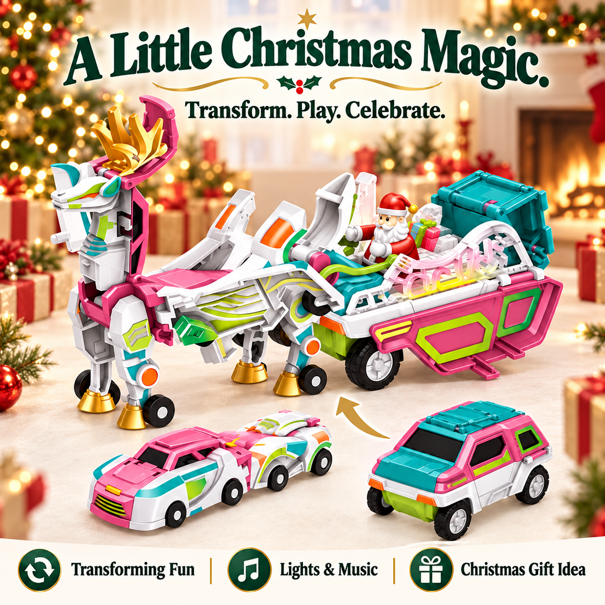 🎄 Christmas Magic! 🚗 Transforming Car Toys | Dino, Dragon & Reindeer 🦖🦌