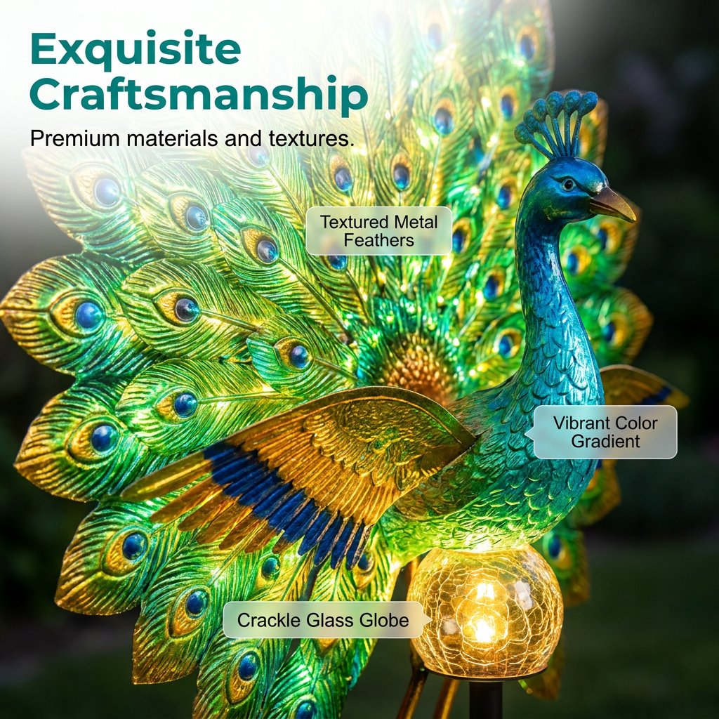 🔥 Last Day 49% OFF 🦚Solar Peacock Garden Light, Dynamic Moving Wings & Tail Decorative Yard Lamp✨
