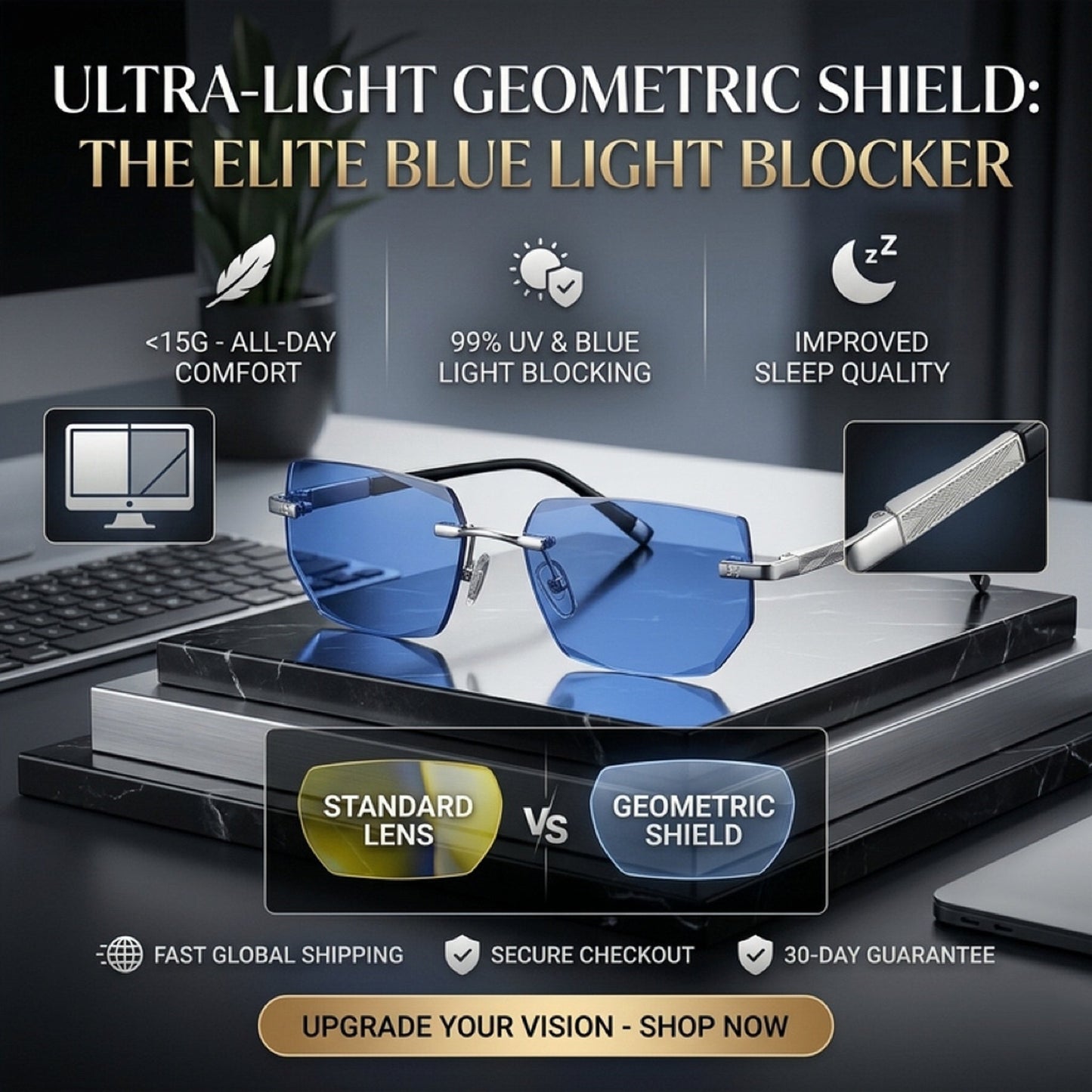 🔥 Intelligent Auto-Focus Zoom Glasses👓 - Blue Light Blocking & Anti-Eye Strain Rimless Eyewear