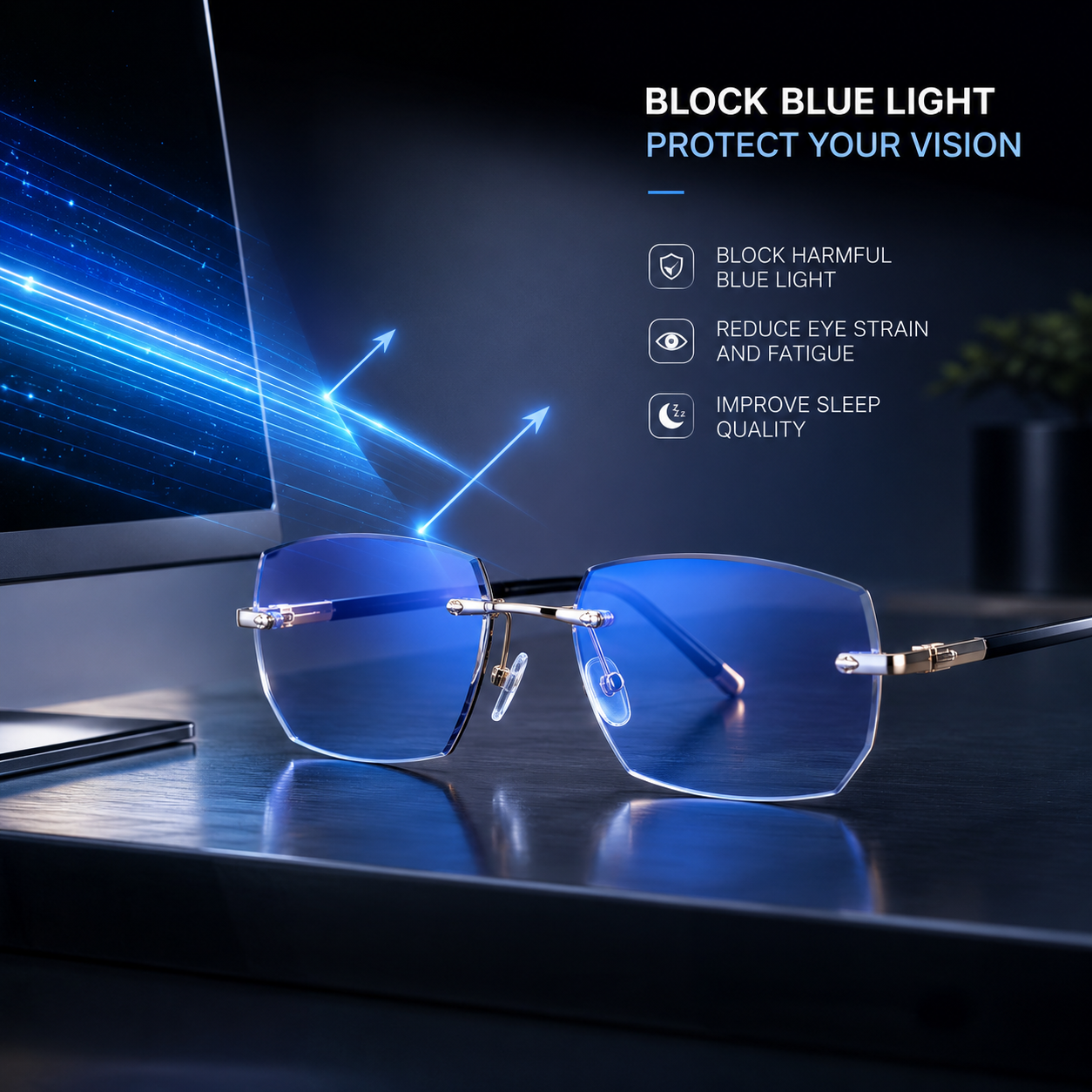 🔥Advanced Frameless Anti-Blue Light Glasses👓 | Auto-Focus Tech, Radiation Shield & UV Protection to Relieve Eye Strain-WH