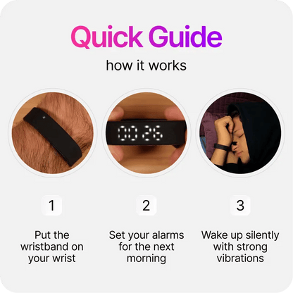 ⌚ Silent Vibration Alarm Clock – Wrist-Worn Wearable Wake-Up Device for Heavy Sleepers, Partner-Friendly Quiet Alarm with 2 Intensity Levels, 3 Alarms & 14+ Day Battery