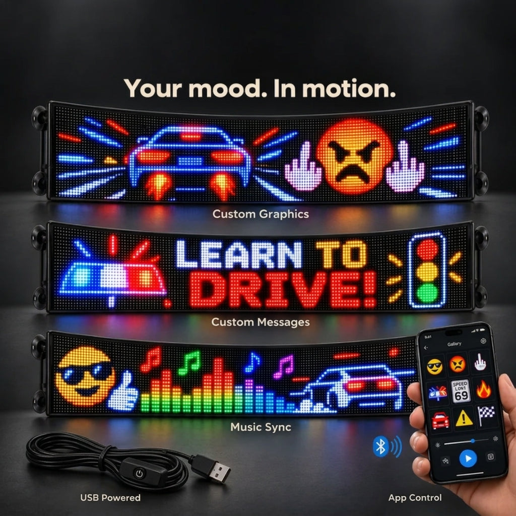 🚗 RGB Pixel LED Car Window Display | Custom Messages, Emojis & Animations 🌈