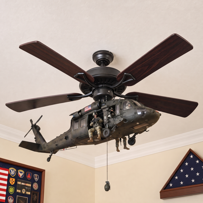 🛩️ Military Helicopter Ceiling Fan Decor – Realistic Hanging Ornament for Man Cave & Home