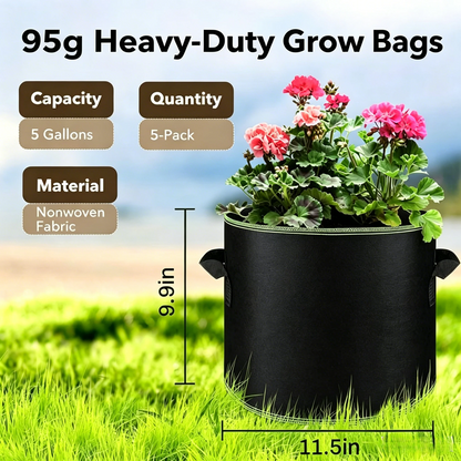 🌱 5 Gallon Grow Bags – Heavy Duty Aeration Fabric Pots with Handles for Vegetables, Flowers & Fruits 🪴