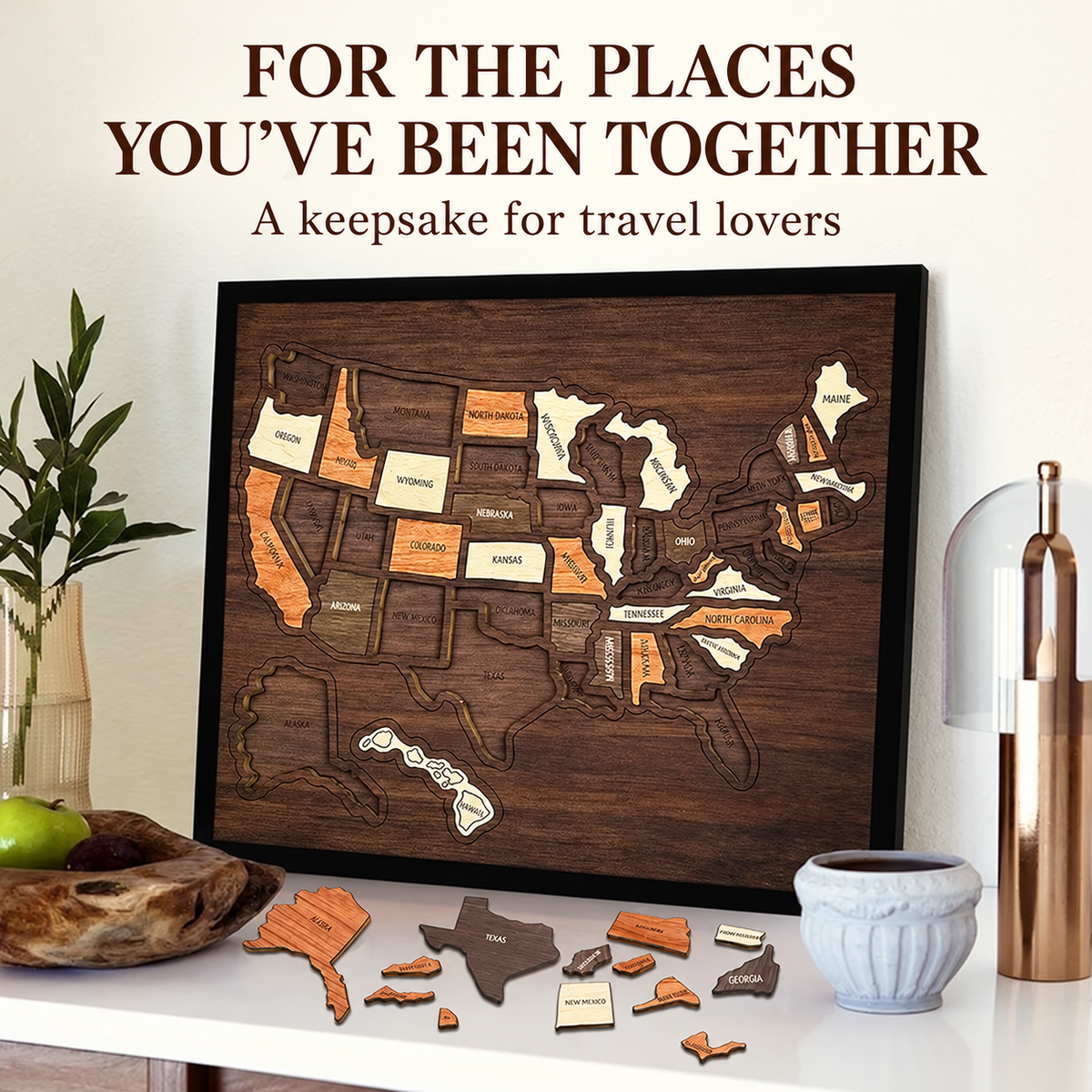 Wooden USA travel map puzzle as a keepsake gift for travel lovers