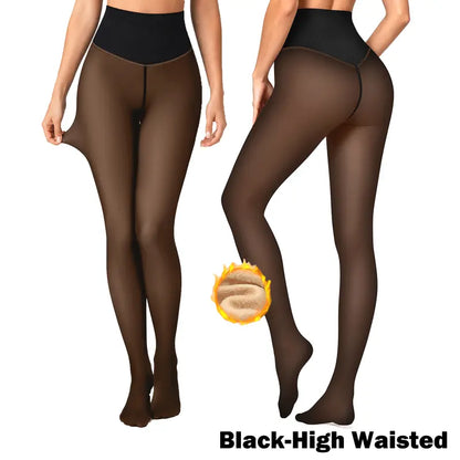 Black -High Waisted fleece lined tights