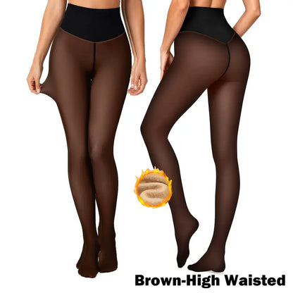 Brown-High Waisted fleece lined tights