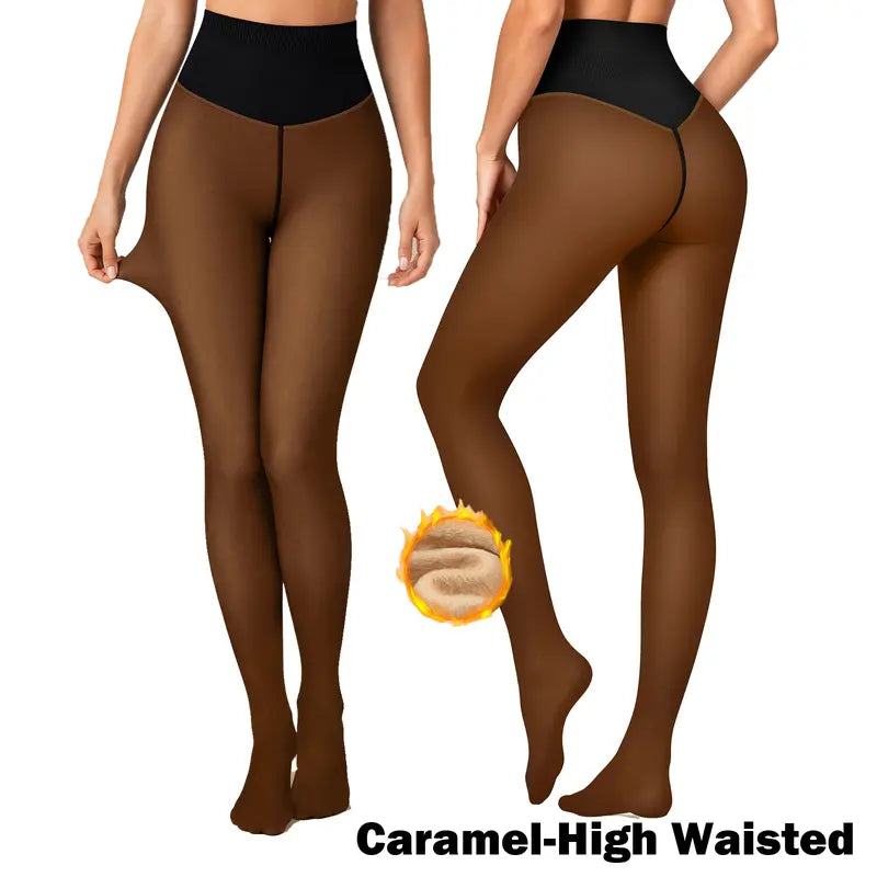 Caramel-High Waisted fleece lined tights