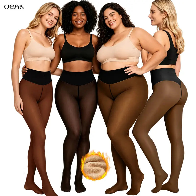 OEAK fleece-lined sheer-look tights product image 2