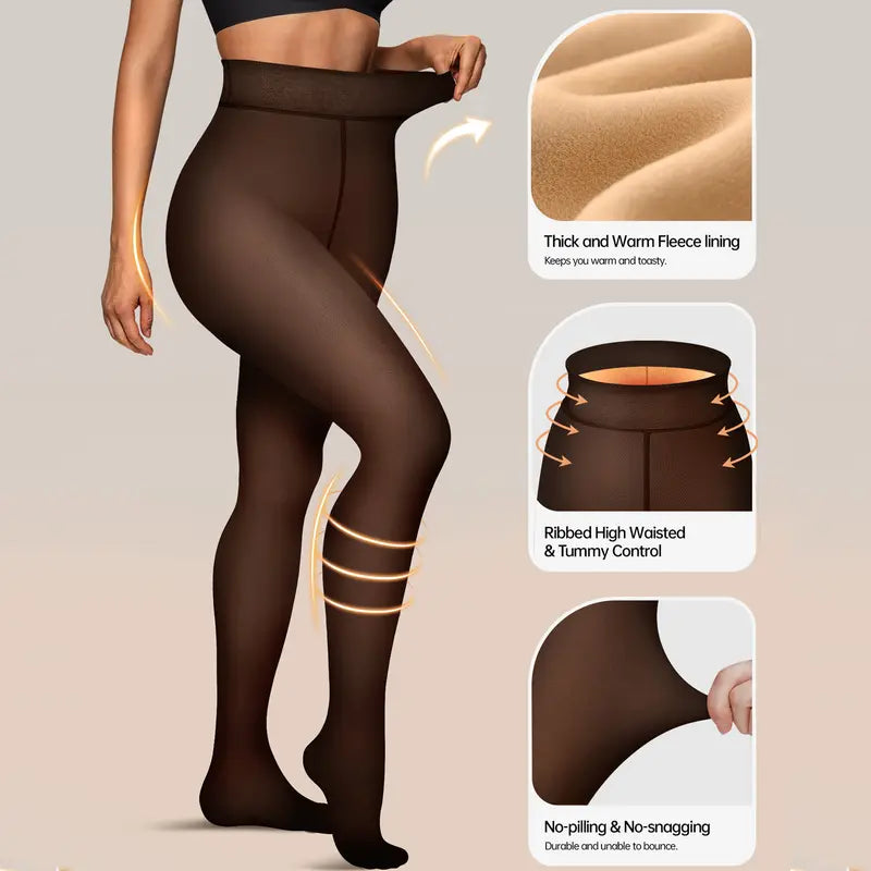 OEAK fleece-lined sheer-look tights product image 3