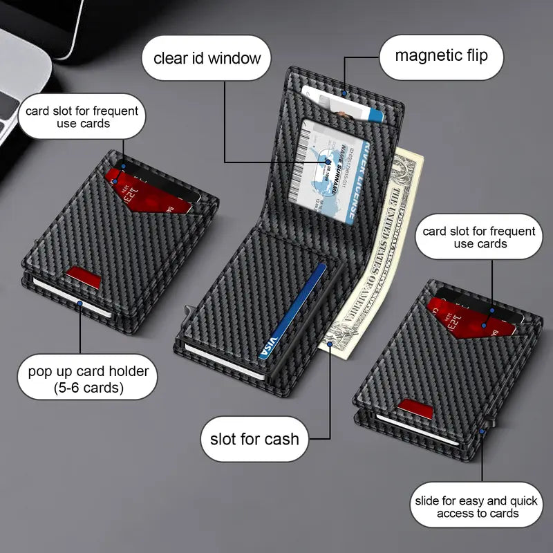 Carbon bifold pop-up wallet – product view 3