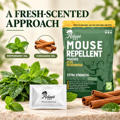 Peppermint and cinnamon oil scent blend with Reliant Pet pouches