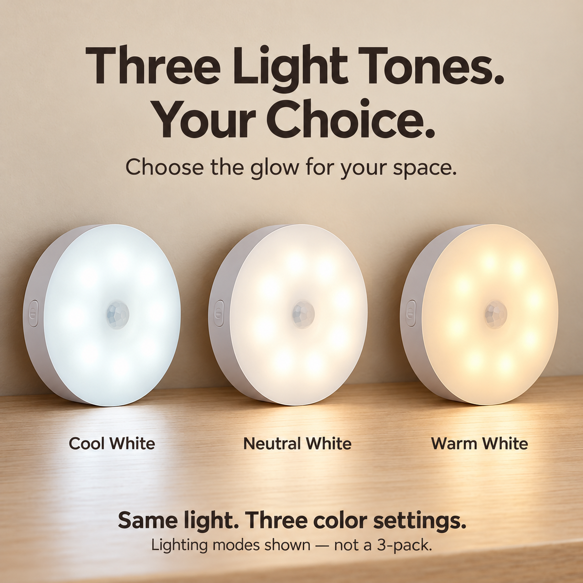 Rechargeable Motion Sensor Night Light – Magnetic Mount & 3 Light Colors - 5