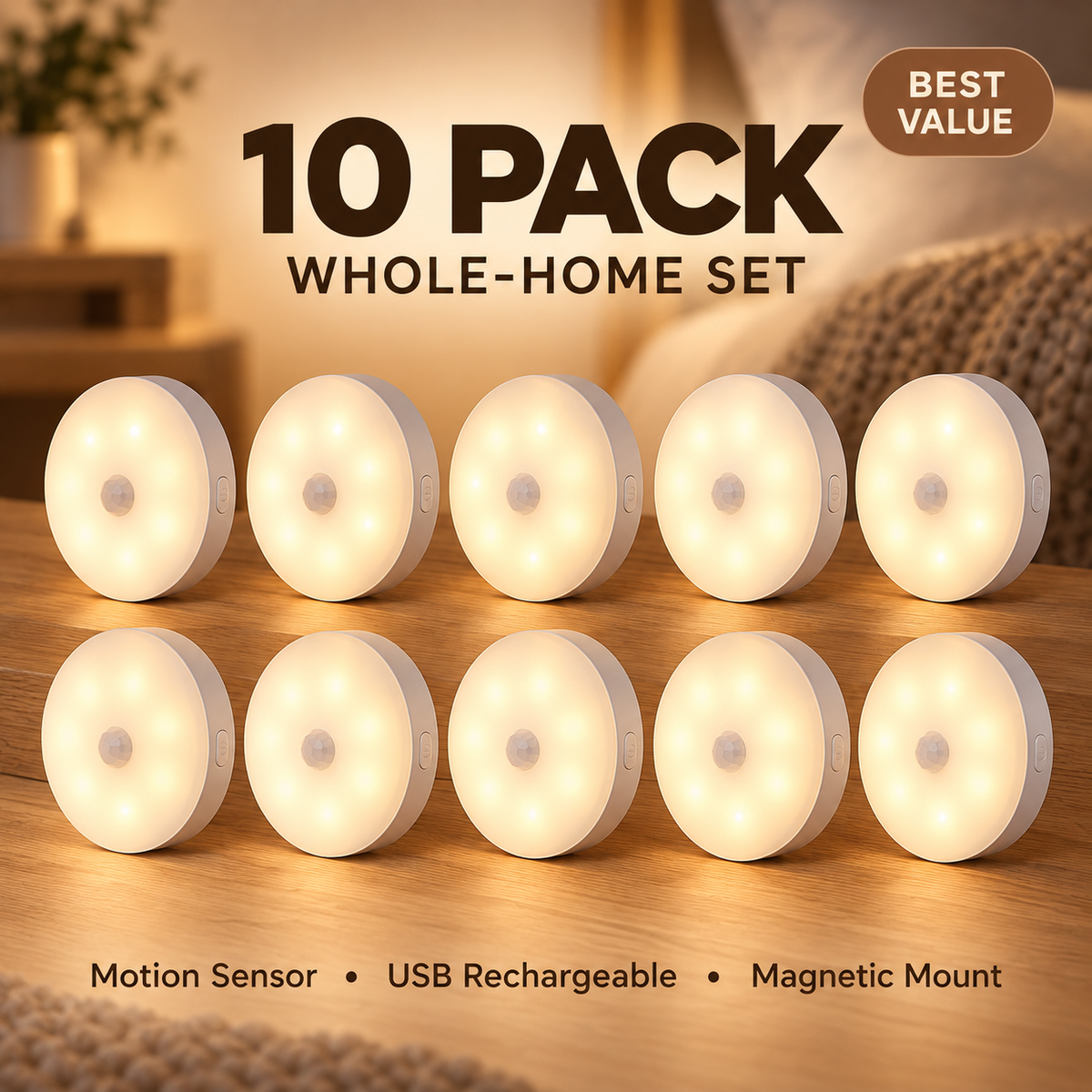 Motion Sensor Night Light - 10 Pack