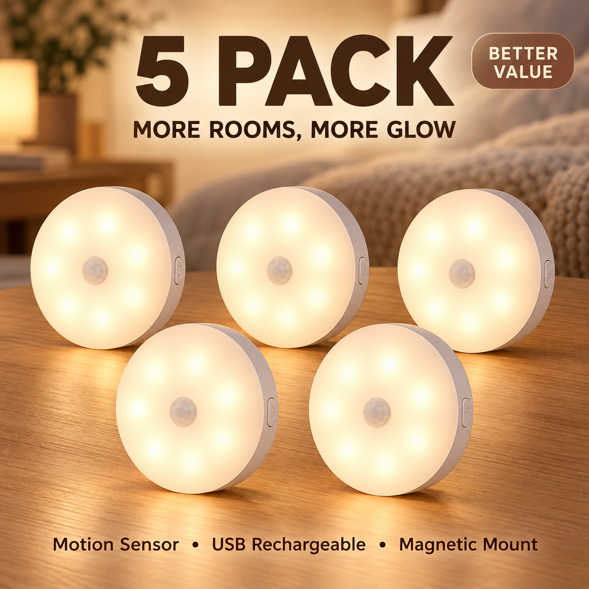 Motion Sensor Night Light - 5 Pack