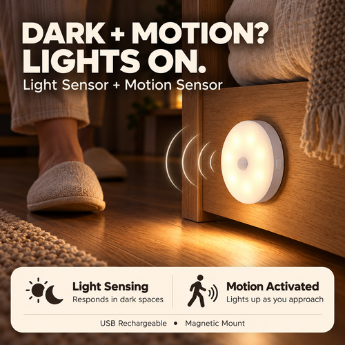 Rechargeable night light with ambient light sensing and motion activation