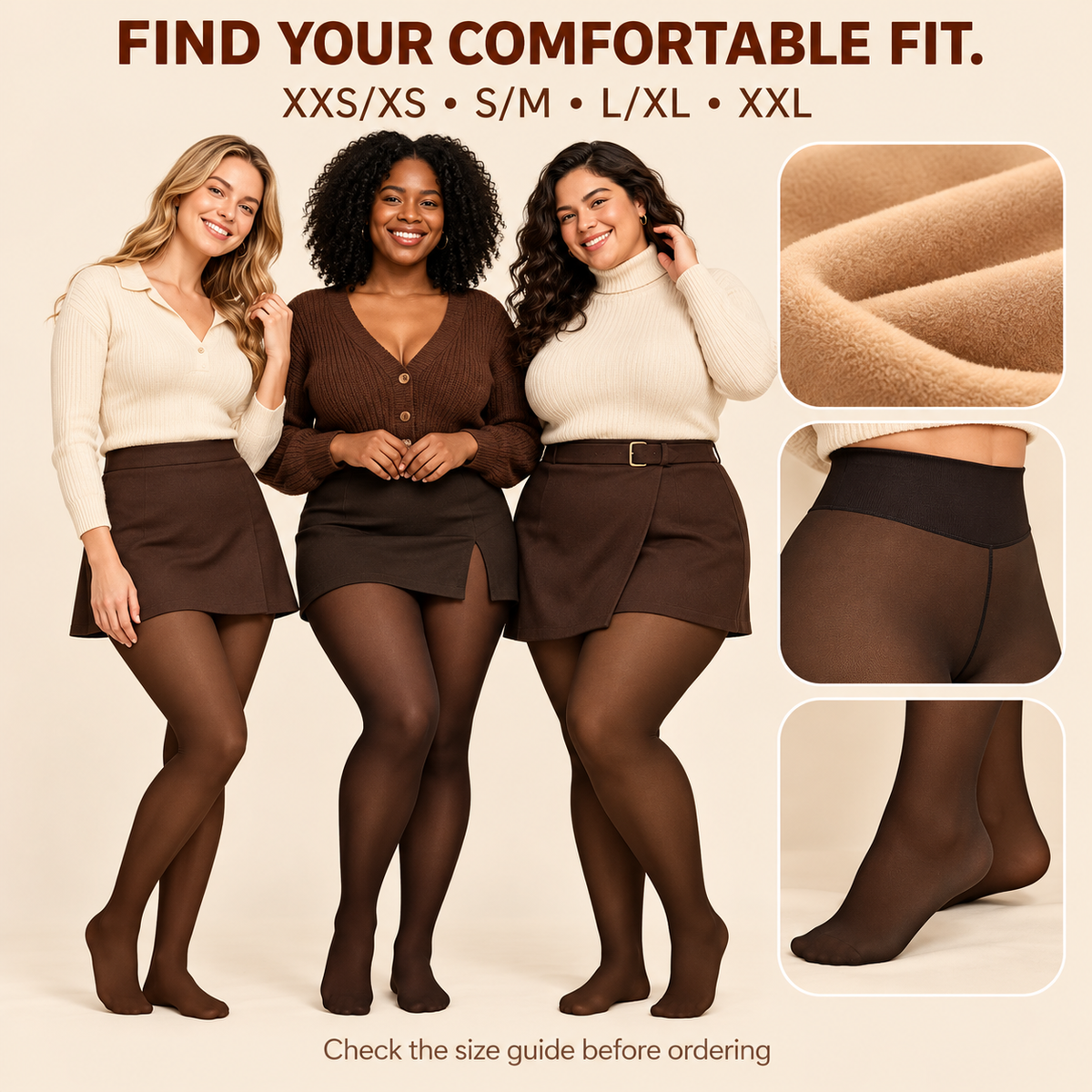 OEAK fleece-lined tights fit selection and size options