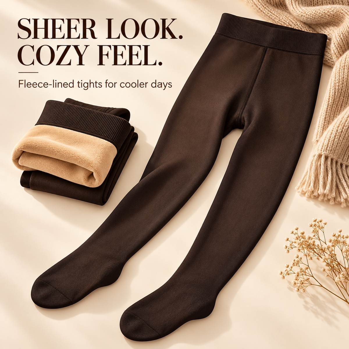 OEAK fleece-lined tights sheer look and cozy feel