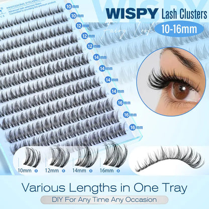 Pawotence 0.03mm Nature Lash Clusters - D Curl Spider Lashes for Adults, Comfortable Super Soft Thin Band, Long Lasting Dramatic DIY Extensions for Clean Makeup Beginners