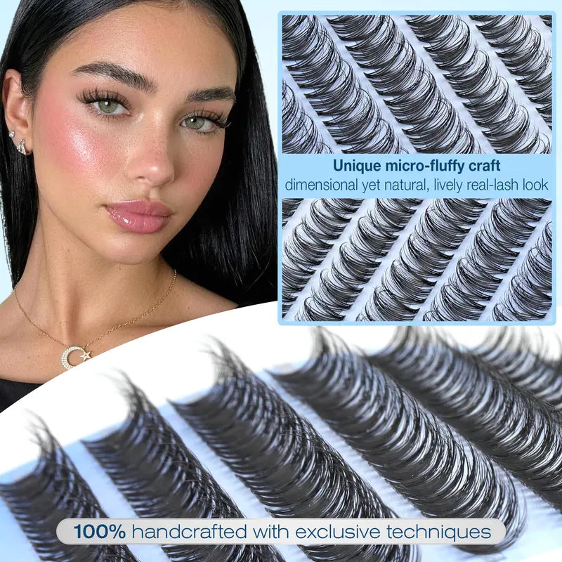 Pawotence 0.03mm Nature Lash Clusters - D Curl Spider Lashes for Adults, Comfortable Super Soft Thin Band, Long Lasting Dramatic DIY Extensions for Clean Makeup Beginners