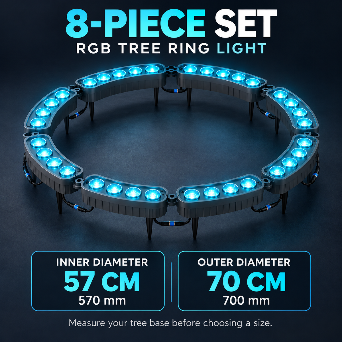 8-piece tree ring light: inner diameter 57 cm, outer diameter 70 cm