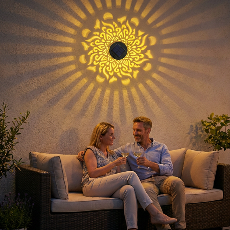 💡Solar Mandala Wall Light Outdoor Garden Fence Projector Lamp Patio Ambient Decor